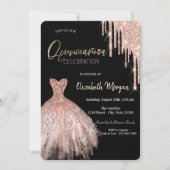 Roos Gold Glitter - Dress Black Quinceañera Kaart (Voorkant)