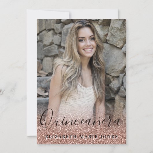 Roos Gold Glitter Dress Foto QUINCEAÑERA Birthday Kaart (Voorkant)