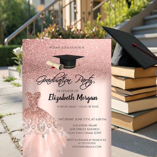 Roos Gold Glitter Dress Gradup Afstuderen Kaart