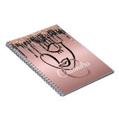 Roos Gold Glitter Drift Abstracte streepjesmonogra Notitieboek (Rechterzijde)