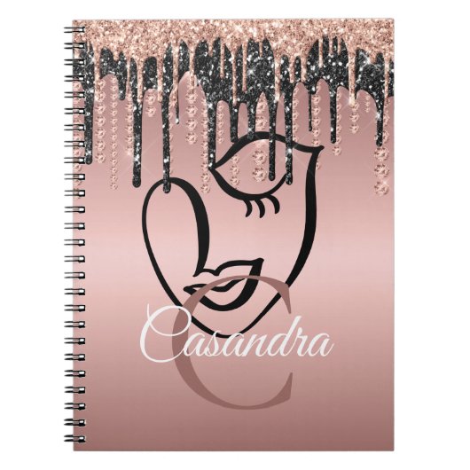 Roos Gold Glitter Drift Abstracte streepjesmonogra Notitieboek (Voorkant)