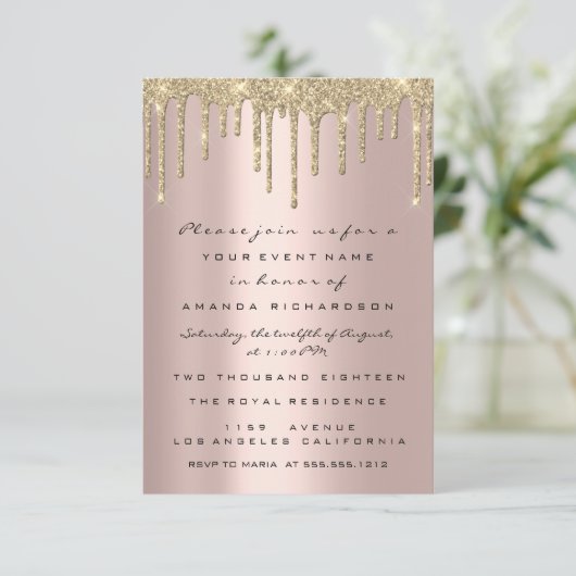 Roos Gold Glitter Drift Birthday Part Sweet Kaart (Staand voorkant)