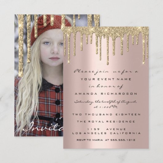 Roos Gold Glitter Drift Birthday Part Sweet Kaart (Voorkant / Achterkant)