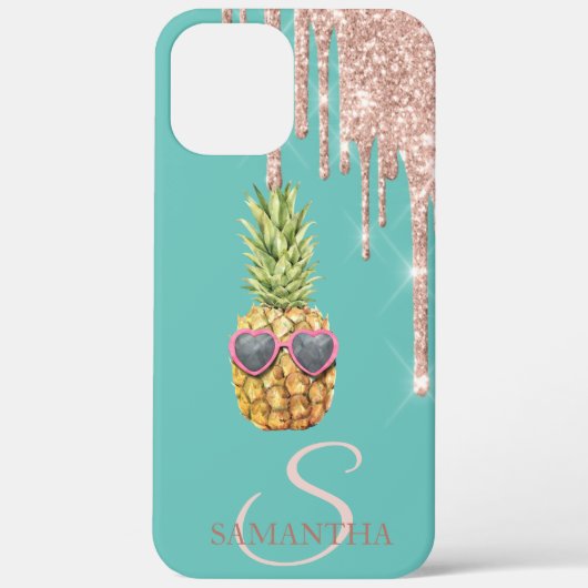 Roos Gold Glitter Drift Cool Pineapple Mint Green Case-Mate iPhone Case (Achterkant)