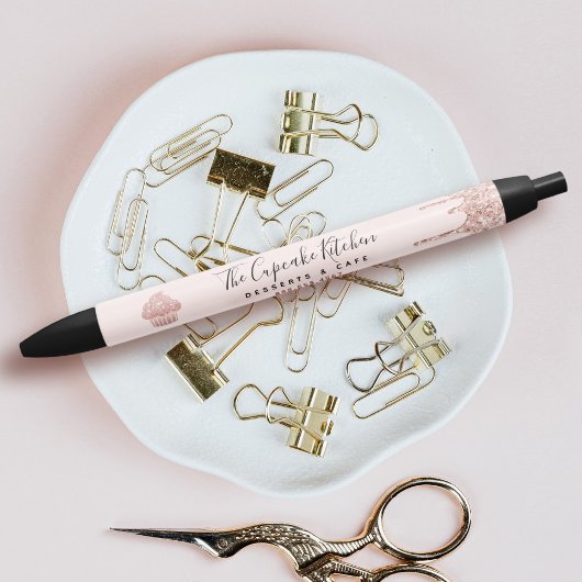 Roos Gold Glitter Drift Cupcake Bakkerij Chef Zwarte Inkt Pen