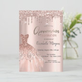 Roos Gold Glitter Drift elegante dress Quinceañera Kaart (Staand voorkant)