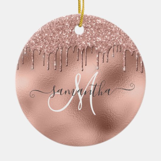 Roos Gold Glitter Drift Handgeschreven scriptnaam Keramisch Ornament (Voorkant)