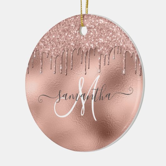Roos Gold Glitter Drift Handgeschreven scriptnaam Keramisch Ornament (Links)