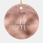 Roos Gold Glitter Drift Handgeschreven scriptnaam Keramisch Ornament (Achterkant)