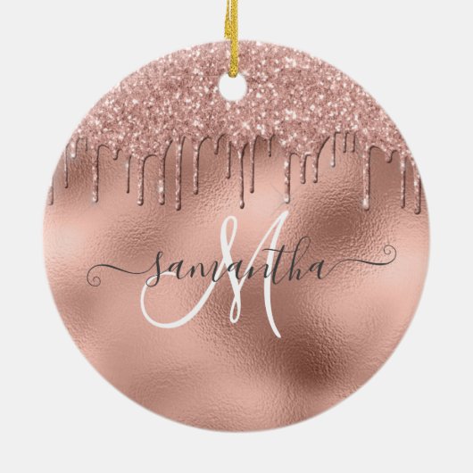 Roos Gold Glitter Drift Handgeschreven scriptnaam Keramisch Ornament (Achterkant)