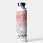 Roos Gold Glitter Drift Marble Custom Name Waterfles<br><div class="desc">Trendy Cute Roos Gold Eigen naam Water Flacon</div>