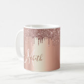 Roos Gold Glitter Drift Metaal Monogram Koffiemok (Voorkant links)