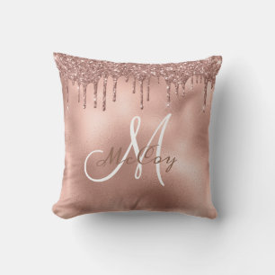 Roos Gold Glitter Drift Monogram Familienaam Kussen