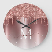 Roos Gold Glitter Drift Monogram Metaal Grote Klok (Voorkant)