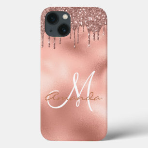Roos Gold Glitter Drift Monogram op maat Case-Mate iPhone Case