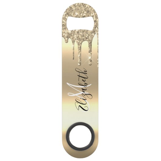 Roos Gold Glitter Drift Monogram stijlvol metaal Speed Flessenopener (Achterkant)