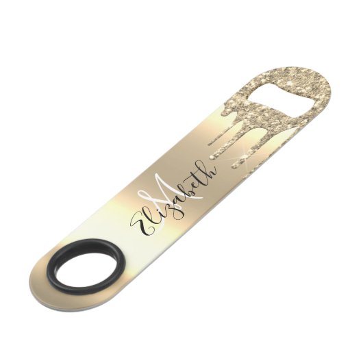 Roos Gold Glitter Drift Monogram stijlvol metaal Speed Flessenopener (Achterkant Gekanteld)