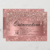 Roos Gold Glitter Drift Quinceañera Kaart (Voorkant / Achterkant)