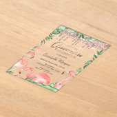 Roos Gold Glitter Drift roze flamingos Quinceañera Acryl Uitnodigingen (Laagn)