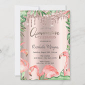 Roos Gold Glitter Drift roze flamingos Quinceañera Kaart (Voorkant)
