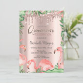 Roos Gold Glitter Drift roze flamingos Quinceañera Kaart (Staand voorkant)
