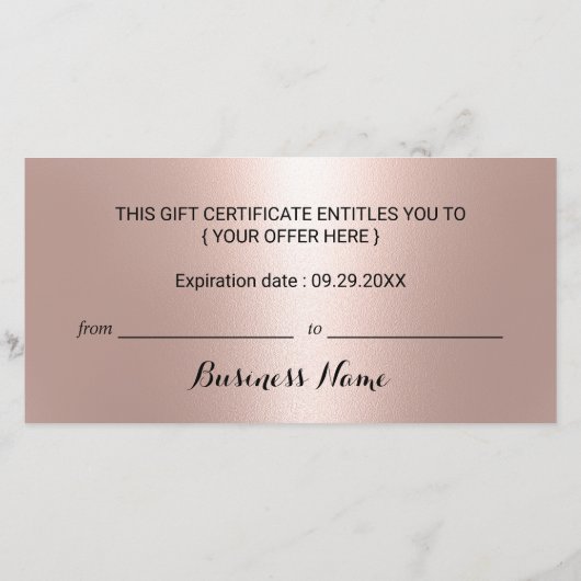 Roos Gold Glitter Drift Salon Cadeaubonnen (Achterkant)