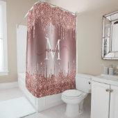 Roos Gold Glitter Drift Sparkle Monogram Naam Douchegordijn (In situ)