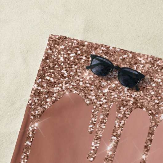 Roos Gold Glitter Drift Sparkle Monogram Naam Strandlaken (In situ)