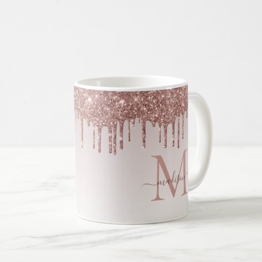 Roos Gold Glitter Drift Sparkle Monogram Script Koffiemok (Voorkant rechts)