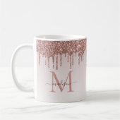 Roos Gold Glitter Drift Sparkle Monogram Script Koffiemok (Links)