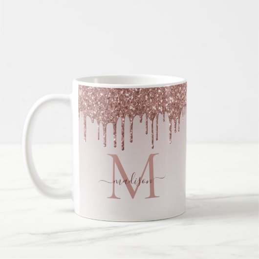 Roos Gold Glitter Drift Sparkle Monogram Script Koffiemok (Links)