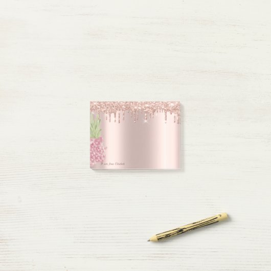 Roos Gold Glitter Drift Waterverf Ananas Post-it® Notes (Op bureau)