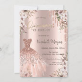 Roos Gold Glitter drijft dress Flowers Quinceañera Kaart (Voorkant)