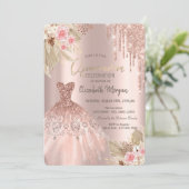 Roos Gold Glitter drijft dress Flowers Quinceañera Kaart (Staand voorkant)