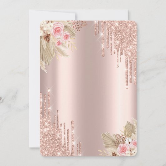 Roos Gold Glitter drijft dress Flowers Quinceañera Kaart (Achterkant)