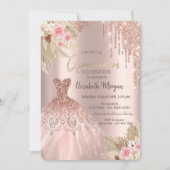 Roos Gold Glitter drijft dress Flowers Quinceañera Kaart (Voorkant)