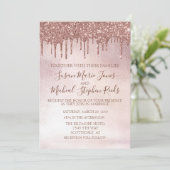 Roos Gold Glitter drijft kalligrafie bruiloft Kaart (Staand voorkant)