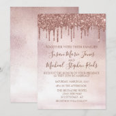 Roos Gold Glitter drijft kalligrafie bruiloft Kaart (Voorkant / Achterkant)