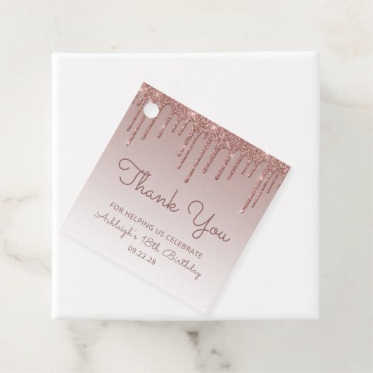 Roos Gold Glitter Drip 18e verjaardag Bedankjes Labels (In situ)