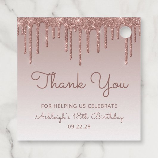 Roos Gold Glitter Drip 18e verjaardag Bedankjes Labels (Achterkant)