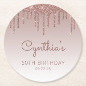Roos Gold Glitter Drip 60e verjaardag Ronde Kartonnen Onderzetter (Voorkant)