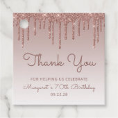 Roos Gold Glitter Drip 70e verjaardag Bedankjes Labels (Voorkant)