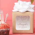 Roos Gold Glitter Drip 70th Birthday Dank u Vierkante Sticker<br><div class="desc">Deze chic 70ste verjaardagsfeestje,  dankjewel-jullie stickers,  hebben een gouden gouden faux glitter grens van het roos en een gouden achtergrond van het roos. De woorden "Bedankt voor je komst!" staan in het donkere roos. Pas ze aan met haar naam in handschrift script,  samen met haar verjaardag en datum hieronder.</div>