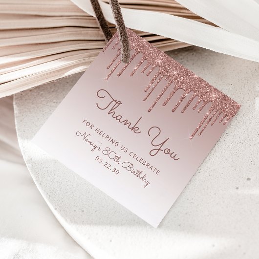 Roos Gold Glitter Drip 80ste verjaardagsfeestje Bedankjes Labels