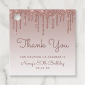Roos Gold Glitter Drip 80ste verjaardagsfeestje Bedankjes Labels (Voorkant)