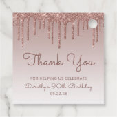 Roos Gold Glitter Drip 90e verjaardag Bedankjes Labels (Achterkant)