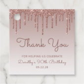 Roos Gold Glitter Drip 90e verjaardag Bedankjes Labels (Voorkant)