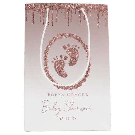 Roos Gold Glitter Drip Baby shower Gift Bag Medium Cadeauzakje (Voorkant)