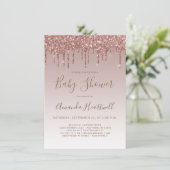 Roos Gold Glitter Drip Baby shower Invitation (Staand voorkant)