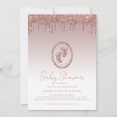 Roos Gold Glitter Drip Baby shower Invitation Kaart (Voorkant)